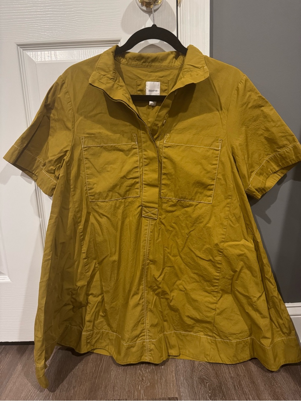 Maeve Short-Sleeve Popover Dress in Mustard Yellow